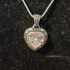 Sterling Silver Heart Marcasite Heart Pendant On A Lia Sophia Silver Chain